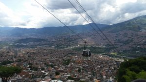 The cable cars leading up to Santo Domingo in Medellin, Colombia