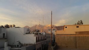 View from the rooftop of our hostel in Arequipa, Peru