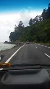 Driving along the coast of the Coromandel Peninsula.