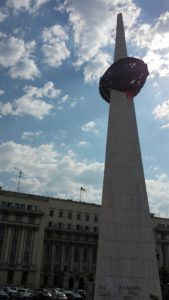 The Memorial of Rebirth commemorates those who fought to overthrow communism. Notice the red paint splash, which was vandalism adding to the symbolism.