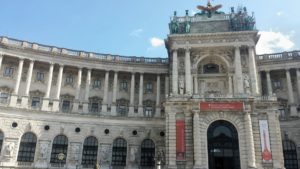 The Austrian Imperial Palace (Hofburg) from Heroes Square, where Hitler declared Austria under German control.